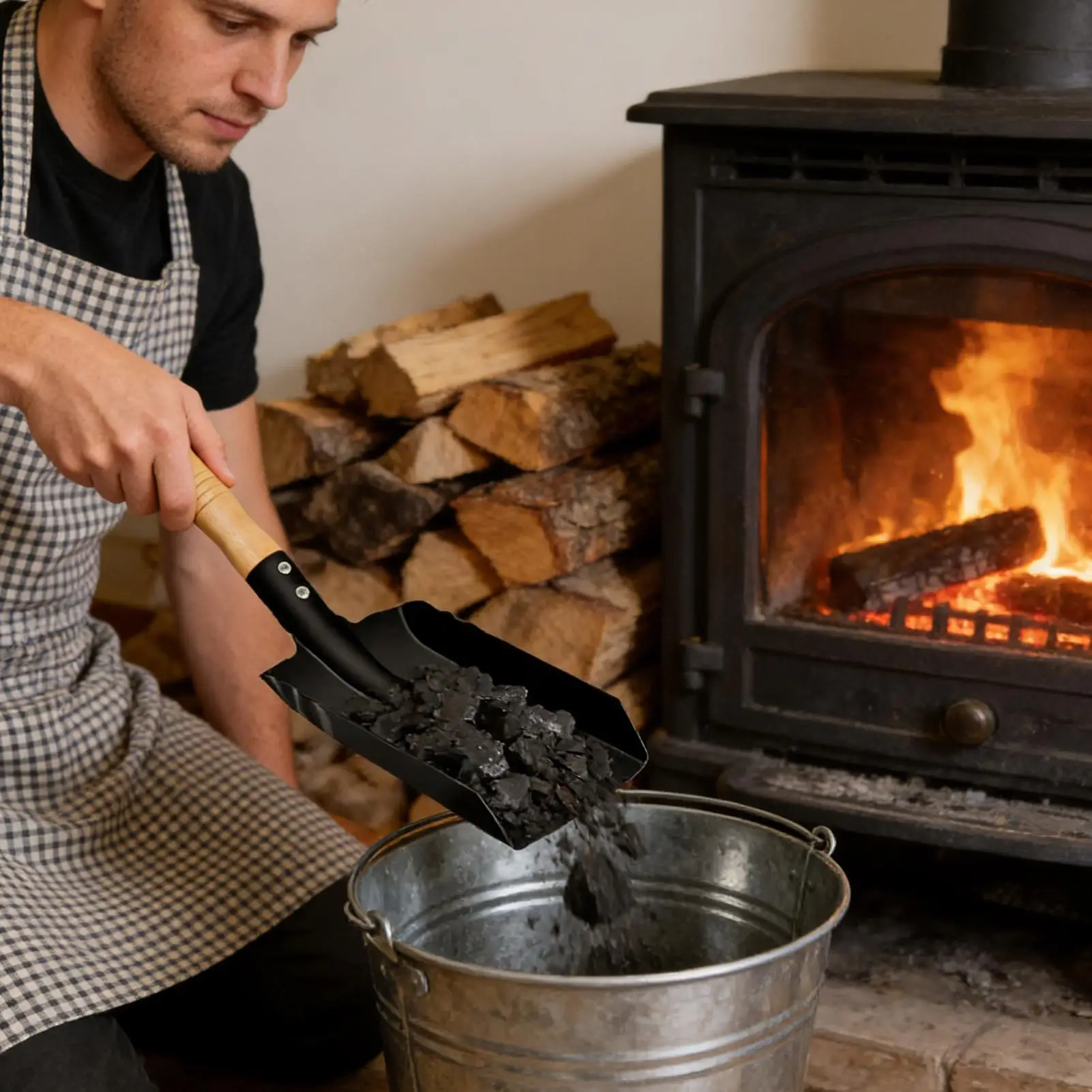 Chimney Shovel Fireplace Tools Fireplace Shovel Wooden Handle Coal Scoop Ash Shovel for Stove Barbecue Outdoor Gardening