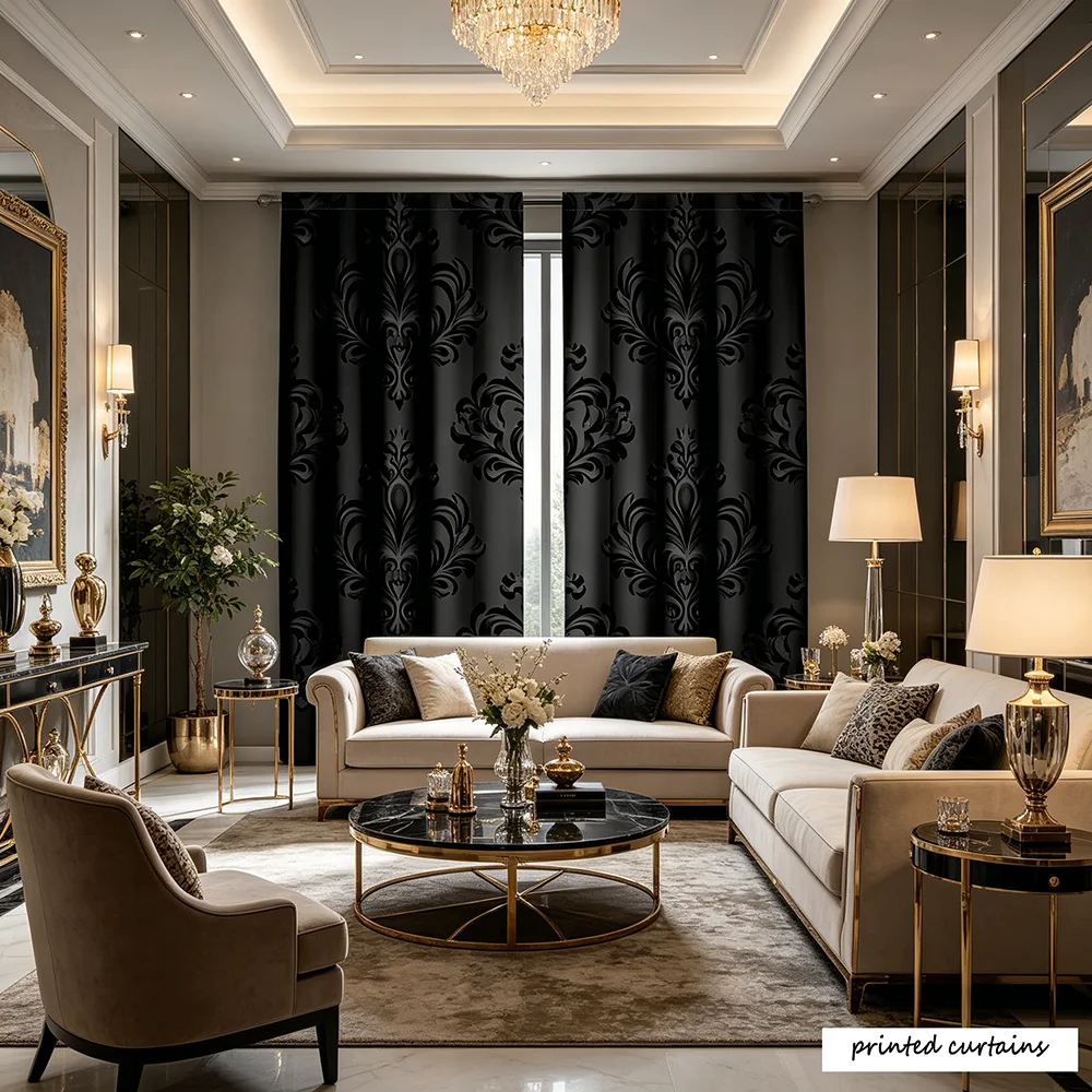 2pcs Gothic Bohemian Style Curtains - Semi Transparent Window Curtains with Pole Bag Design, Machine Washable Polyester Fiber