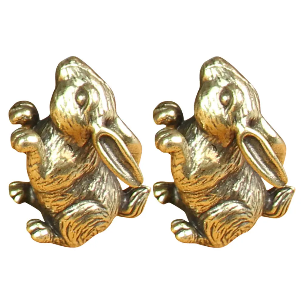 

2Pcs Retro Brass Mini Bunny Decoration Vintage Rabbit Statue Desktop Animal Sculpture Adorable Home Ornament Brass Figurines