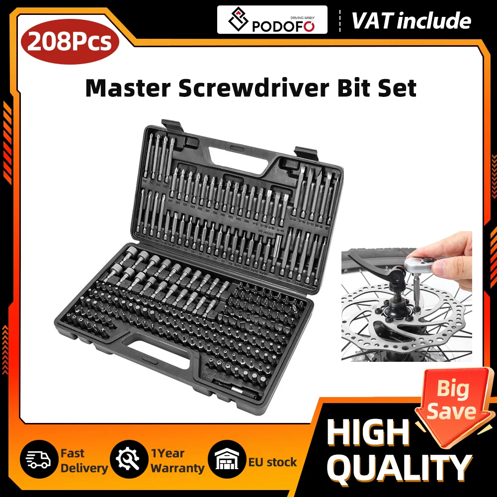 Podofo 208-teiliges Schraubendreher-Bit-Set 1/4" Sechskantschaft Schraubendreher-Bits, Steckschlüssel und Sicherheits-Bit-Set für Reparaturen