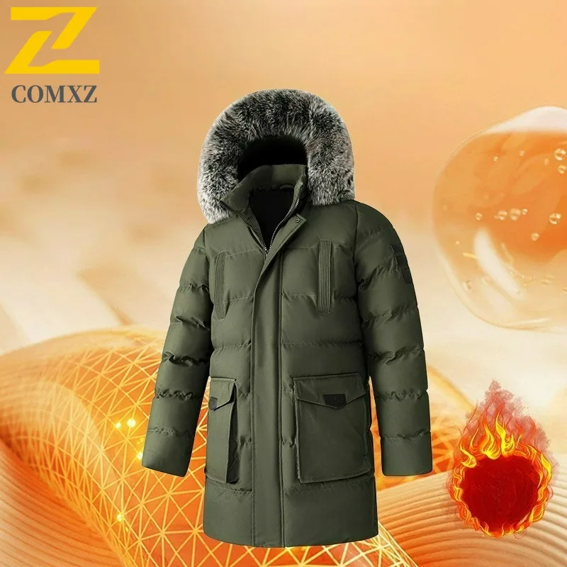 

COMXZ Men's Winter Mid-Length Cotton-Filled Jacket Retro Fashion Thickened Loose Fit Warmth Workwear Style Thermal Jacket Mans