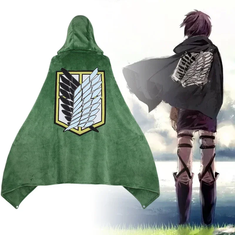 Attack on Titan Hoodie Cloak Anime Shingeki No Kyojin Pajamas Blanket Cloak Levi Cosplay Flannel Shawl Blanket Comfy Homewear