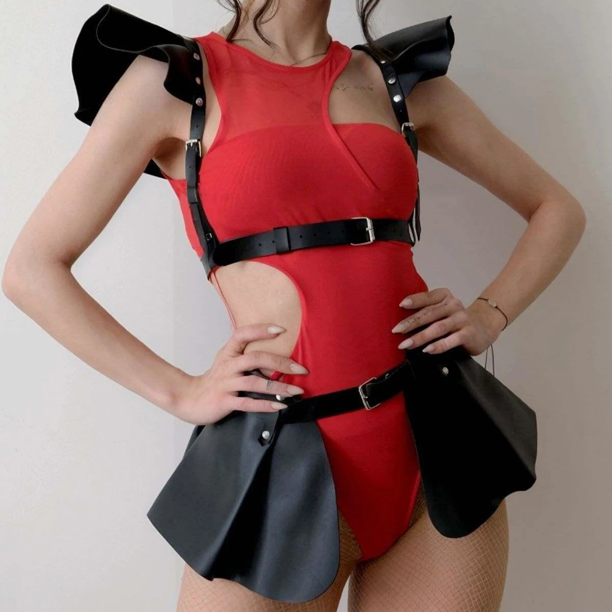 

Leather Waist Belt Ruffle Pleated Skirt sexy leather harness belt sexy rave festival lingerie Harness belt