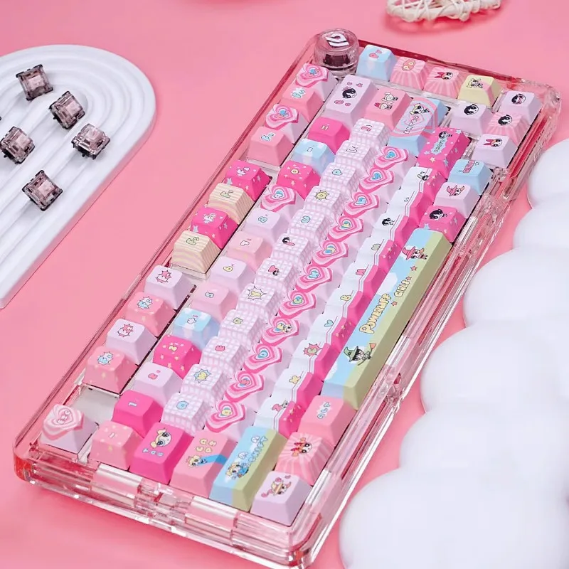 

Flying Girl Police Keycaps PBT Custom Pink Lovely Cherry/MOA Profile Cute Cartoon Anime Point 136keys Key Cap for Gamer Gift