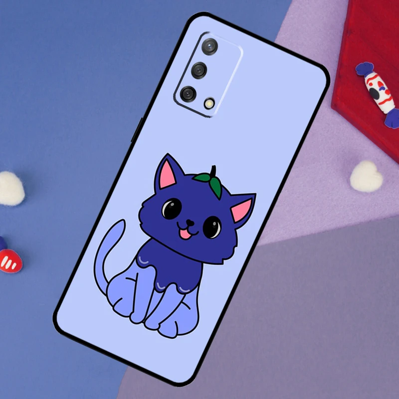 Cute Kawaii Blueberry Cat Case For OPPO A74 A94 A54 A17 A57 A77 A18 A58 A78 A98 A15 A52 A72 A5 A9 A53S A16 A76 A96