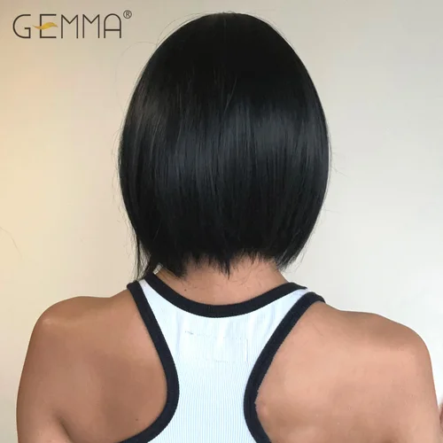 Imagen 2 del producto GEMMA-peluca corta negra para mujer, pelo Natural sintético, parte media, resistente al calor, fiesta de Cosplay, uso diario