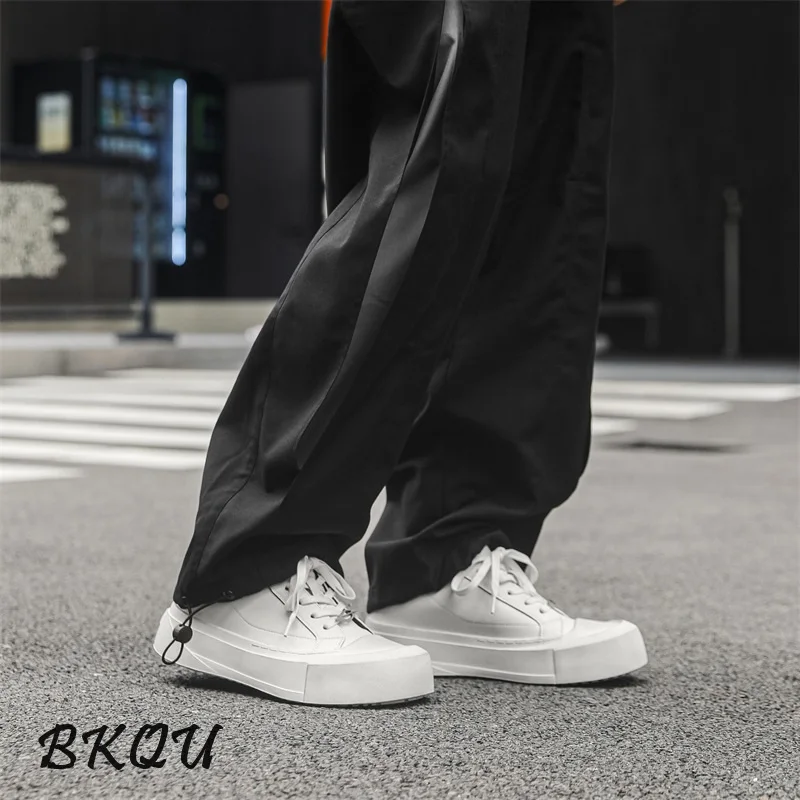 BKQU Big Head Derby Shoes Men's Thick Sole Increase British Wind 2024 Autumn Small White Shoes Leisure Skateboard Shoes