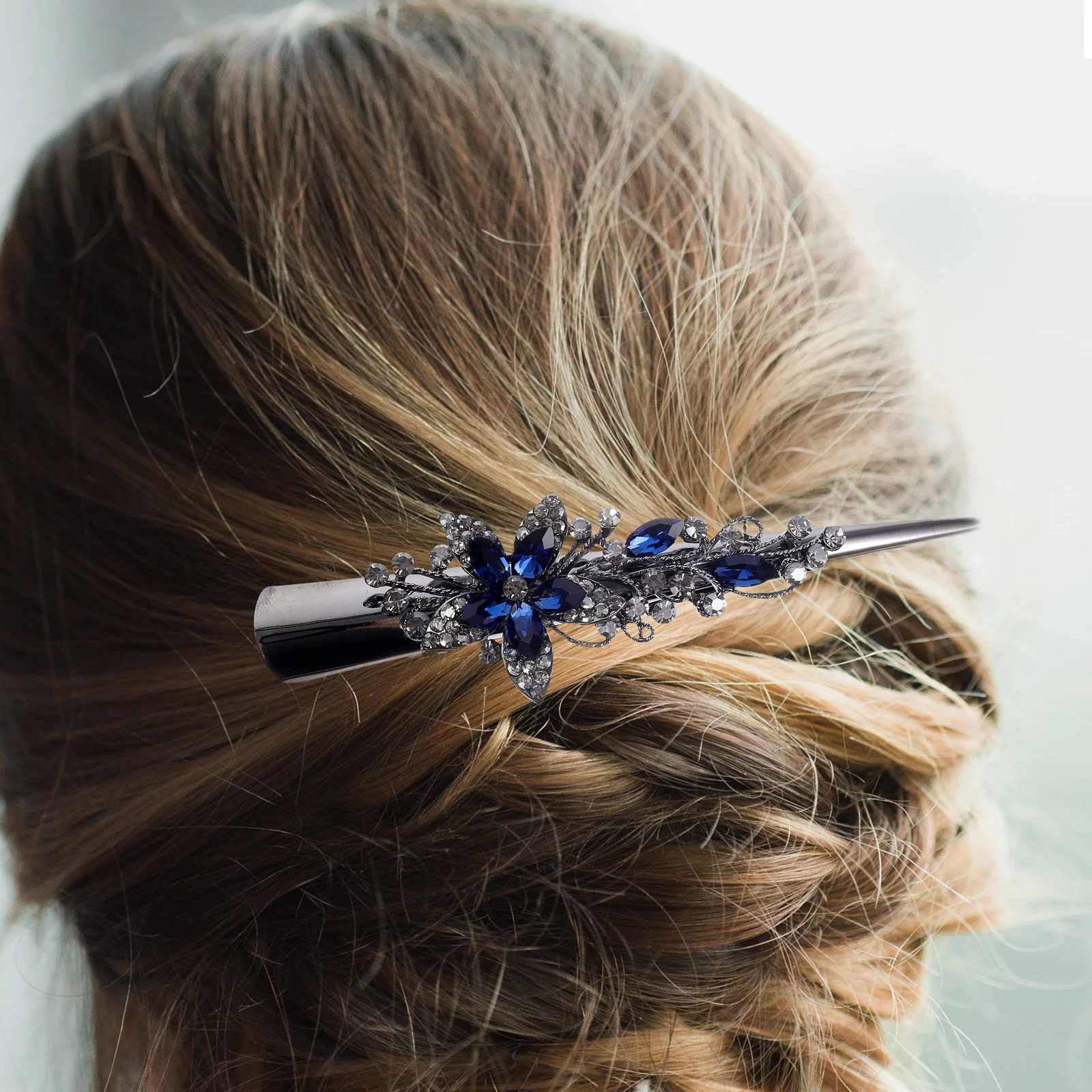 Retro Large Rhinestone Metal Horn Clip Headband Crystal Hairpin Pointed Beak (dark Blue) Decorative Clips for Women's