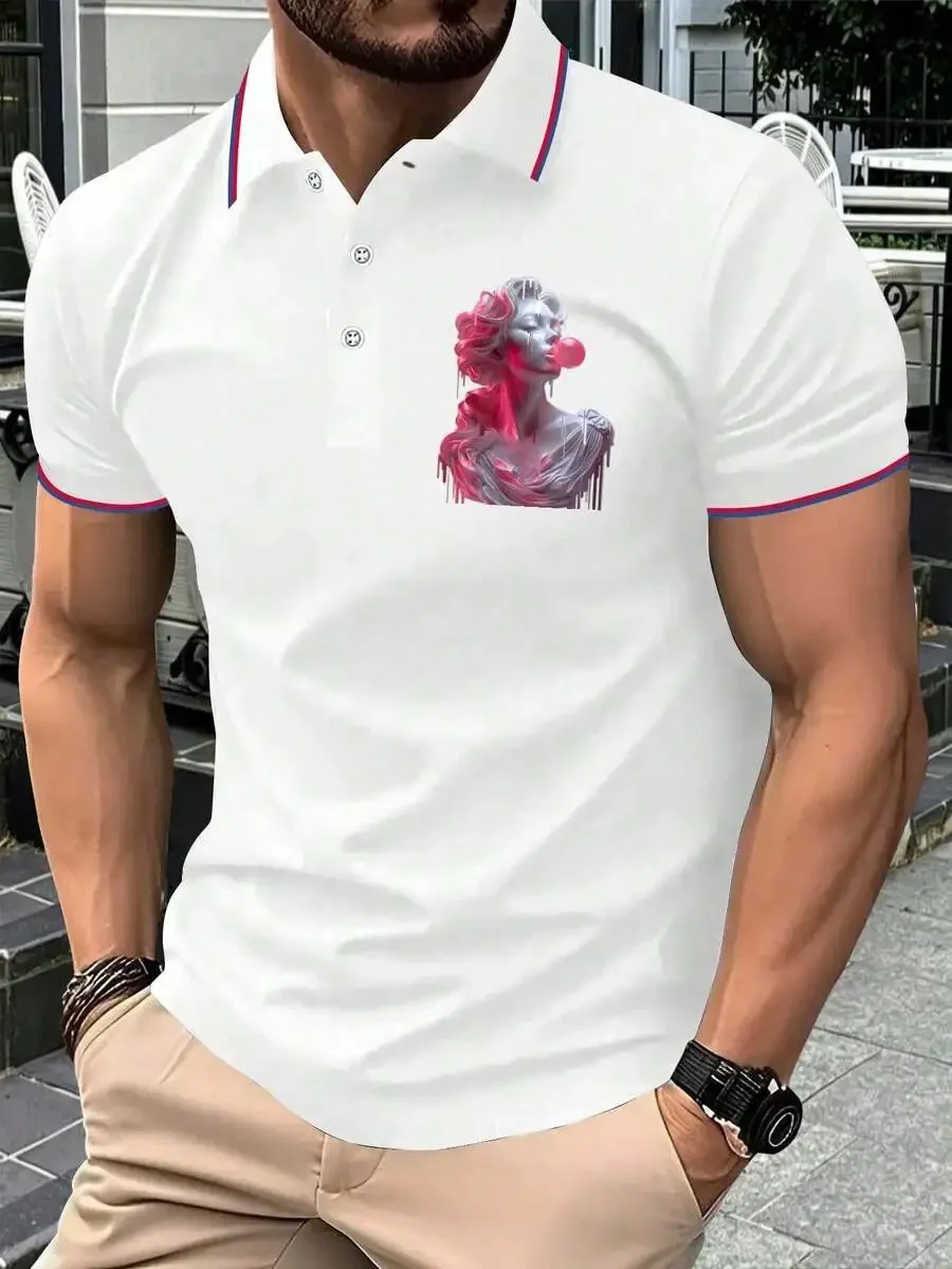

Mens Polyester Short Sleeve Turn-Down Collar Shirt, Solid Color Casual Summer Top