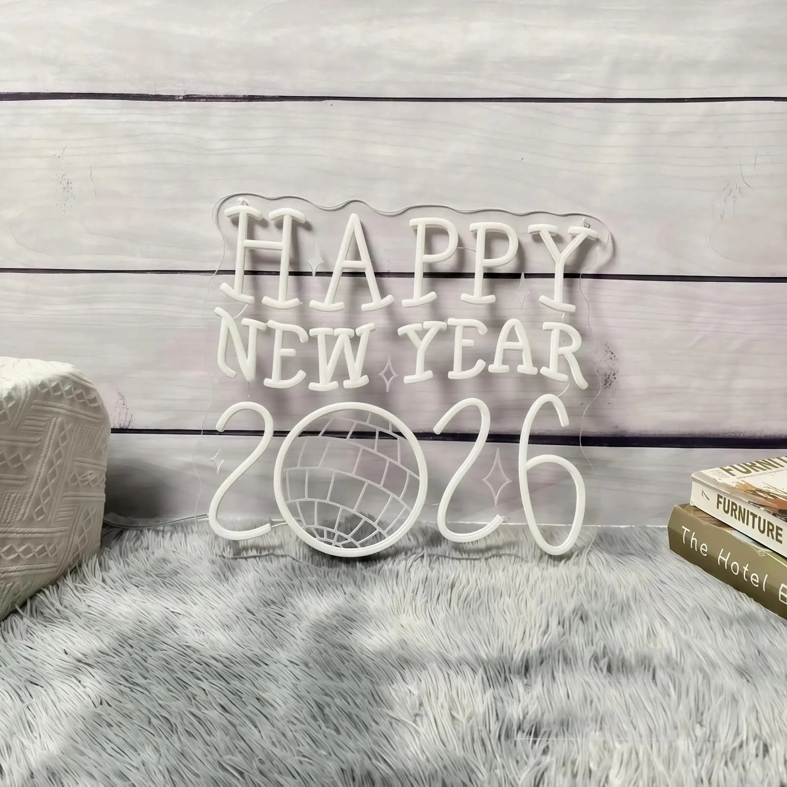 ديسكو سنة جديدة سعيدة 2026 النيون الكرة مصباح ليد جدار ديكور ل ريترو السنة الجديدة حفلة عيد الميلاد حفلة المنزل هدية احتفالية Vibran #6