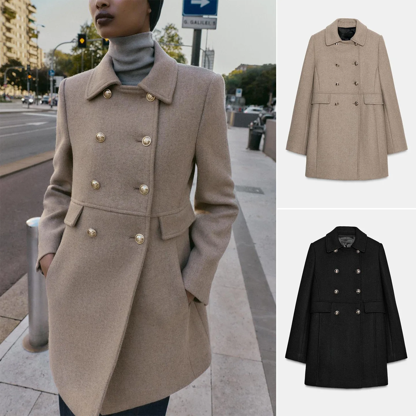 

Autumn New Arrival Women's Long Sve awl Collar Wool Blend Double Breasted ort Coat Jaet Commute Sle Straight Cut