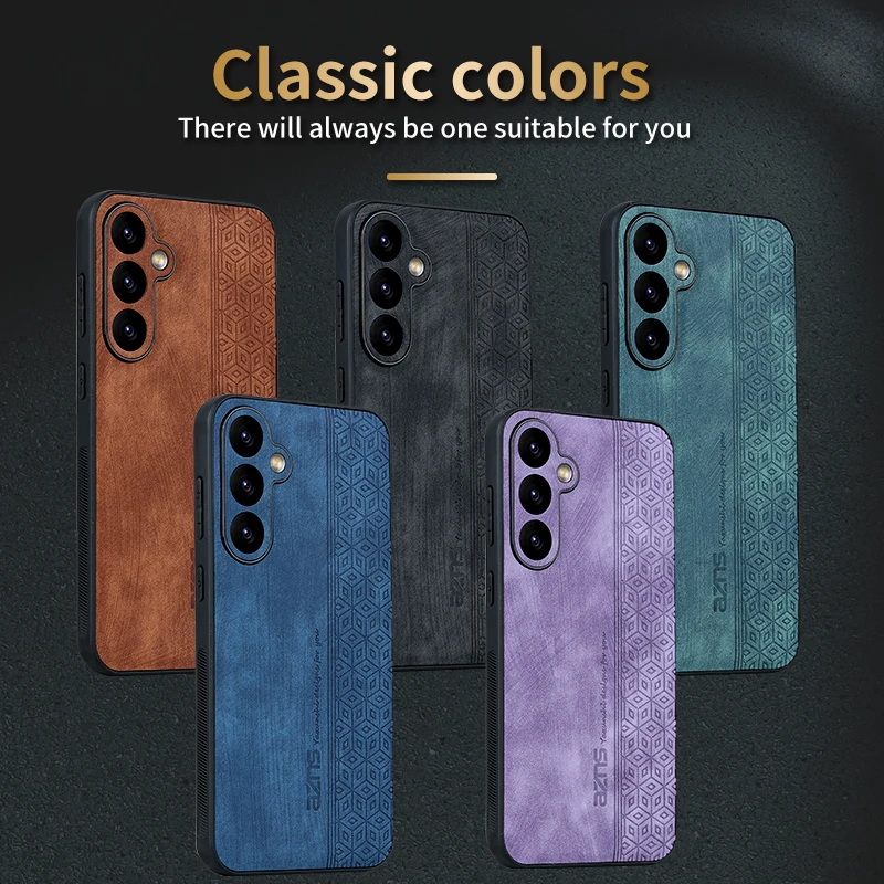 AZNS Skin-Friendly 3D Embossed Leather Case for Galaxy S24 Ultra S20 Lite S21 FE S22 S23 Plus Shockproof Defender Rugged Cover
