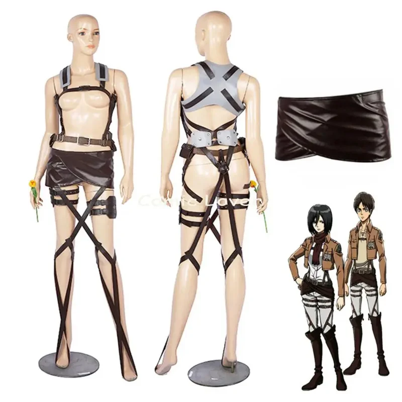 Anime Attack on Titan Shingeki No Kyojin Recon Cosplay Corps Harness Belts Leather Skirt Hookshot Adjustable Costume Outfit JS16