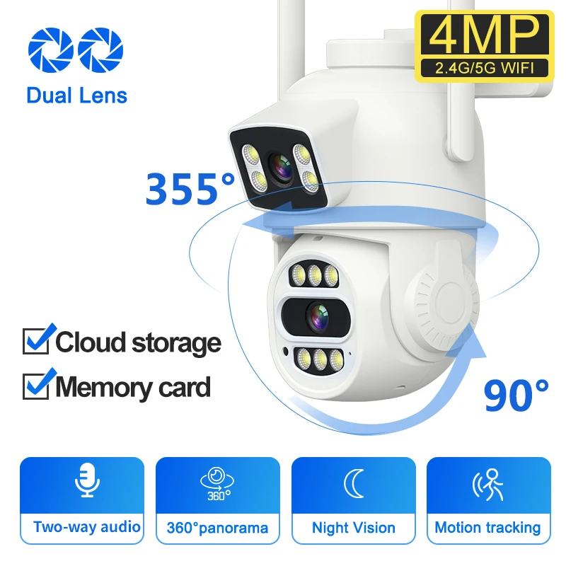 

Двухобъективная уличная камера 4G/5G с обнаружением человека, ночным видением, 4 МП, водонепроницаемая, для видеонаблюдения, IP-камера, монитор CCTV