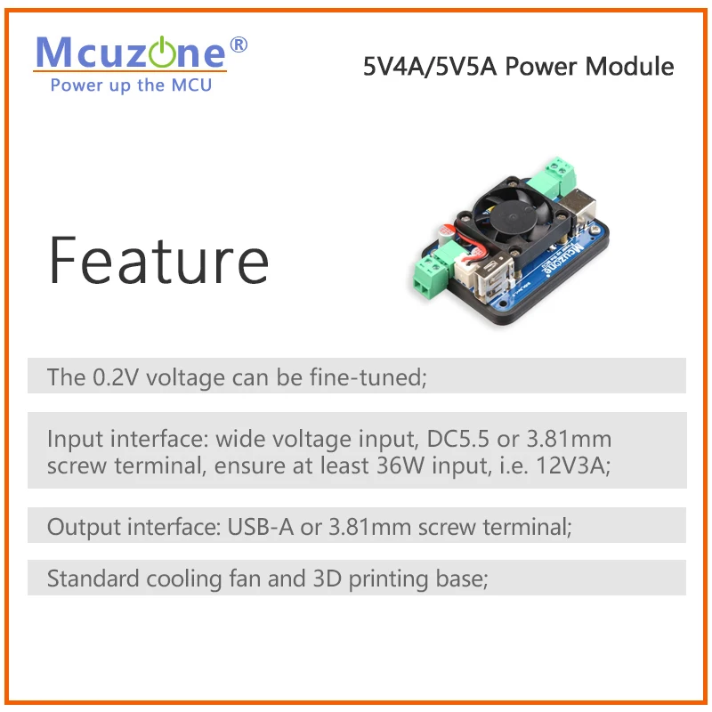 5V5A Power module, support Jetson Nano / NanoPi / Raspberry Pi, 7-15V DC5.5-2.1 INPUT and 5V OUTPUT(3.81-2P and USB-A)