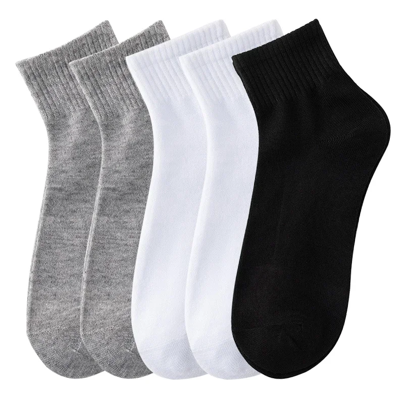 

5Pairs/Set Men's Solid Color Socks Black White Business Socks Autumn Casual Man Breathable Sports Short Sock