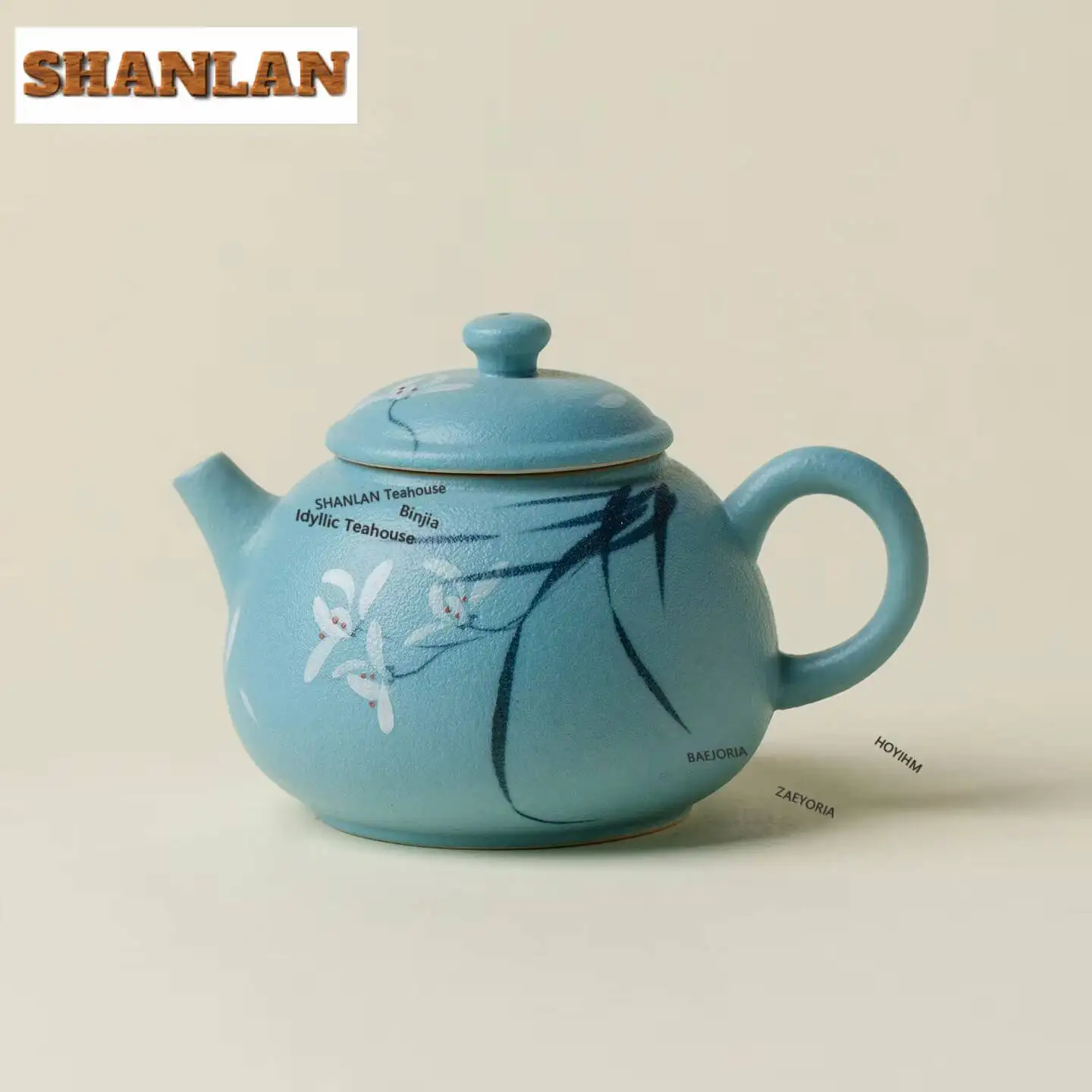 100ml Light Lake Blue Hand-painted Orchid Teapot Handmade Tea Infuser Pot Tea Making Kettle With Strainer Cafes Accessories Gift
