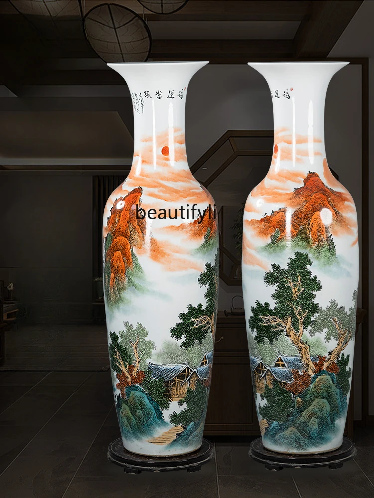 Hand Painted Pastel Large Vase Jingdezhen Ceramic Chinese Decoration Large Living Room Porcelain Bottle