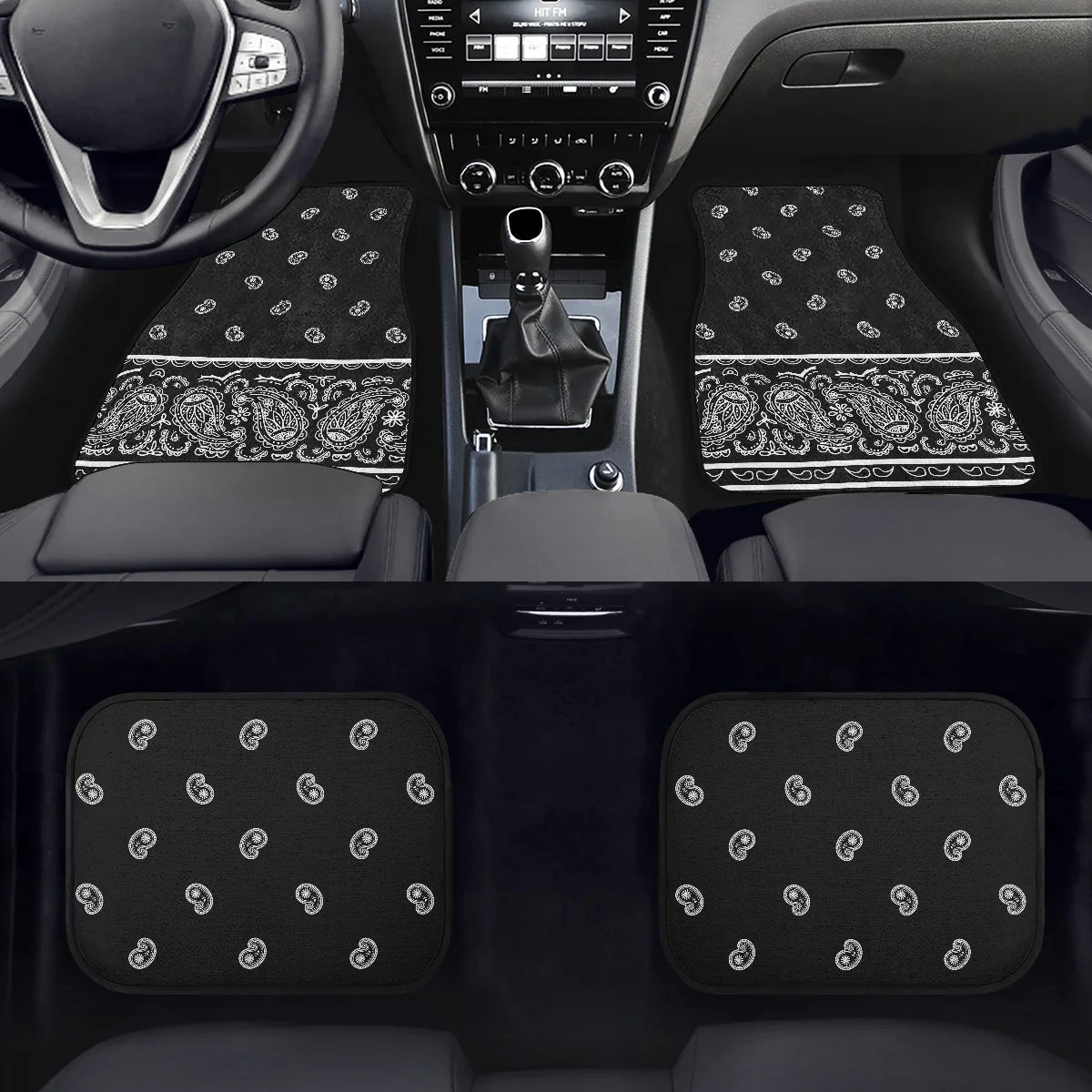 Black and White Perris Print All-Climate 4-piece Rubber Floor Mats for Car SUV Van Truck Heavy Duty Carpet Set Thick New Fashion