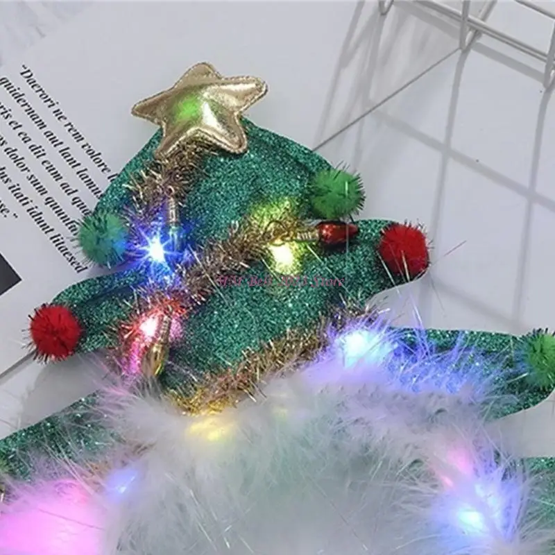 49ME Świecąca opaska na choinkę Zabawny kostium Opaska do włosów na świąteczne przyjęcia i uroczystości Ślub Urodziny Nowy Rok