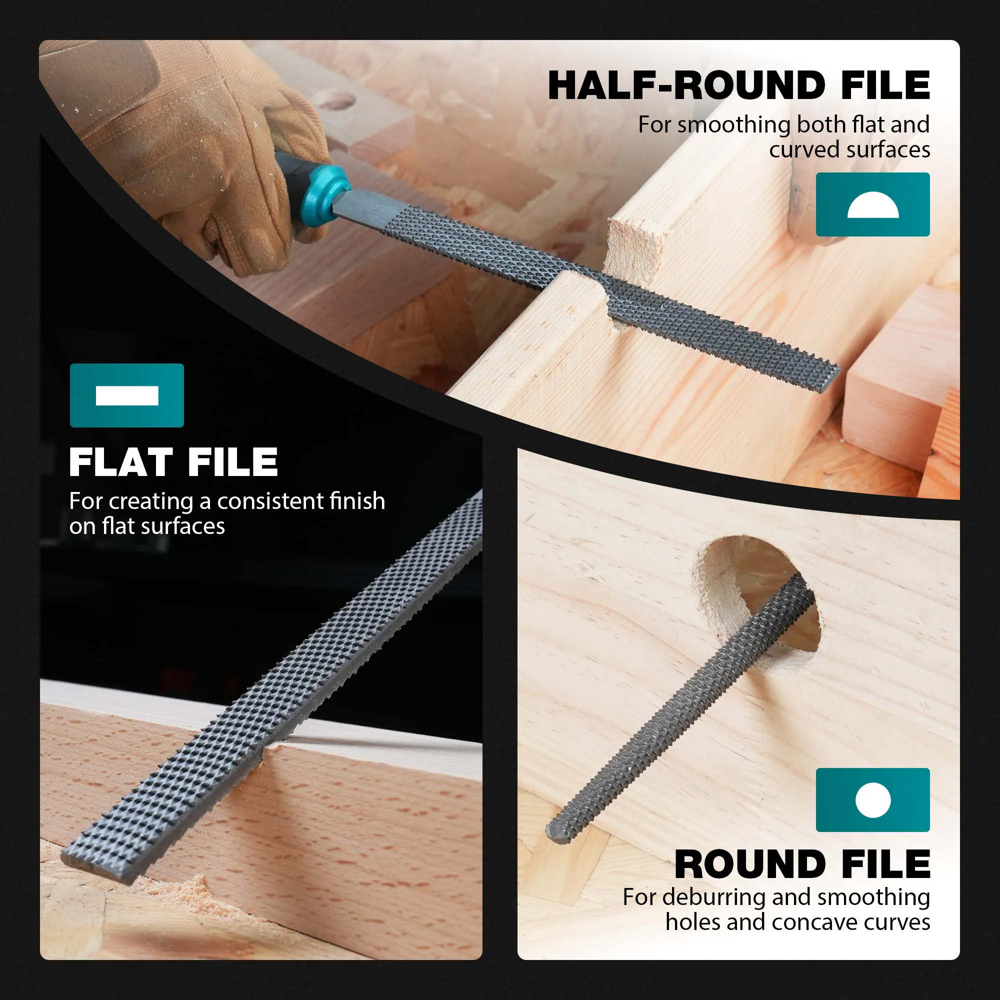 LIBRATON 3PCS Wood Rasp Set 8