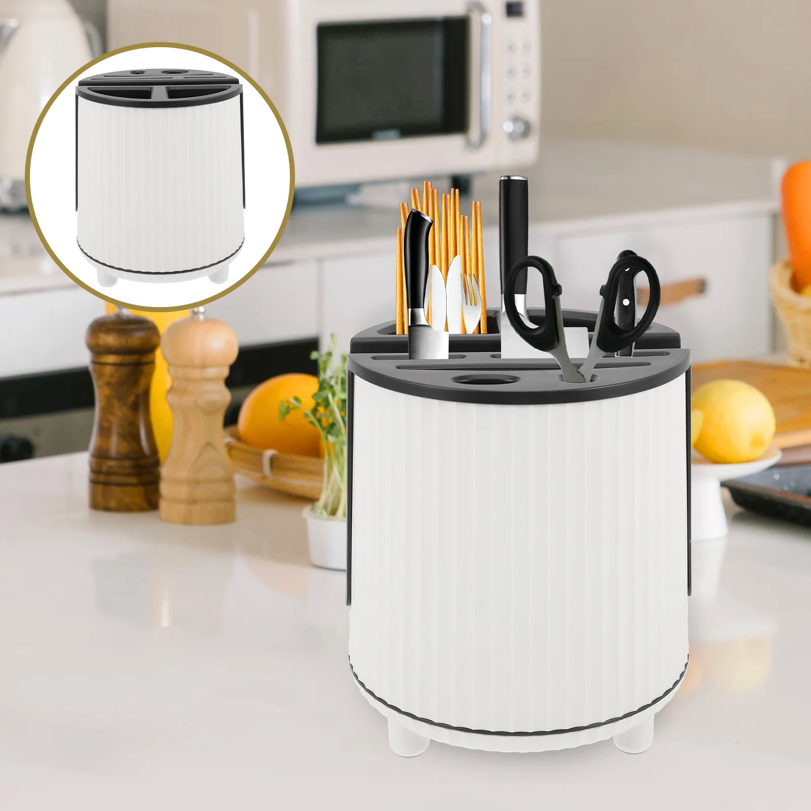 

Rotating Cutter Holder Kitchen Utensil Rack Scissor Storage Stand Large Capacity Partition Safe Material Creative Design