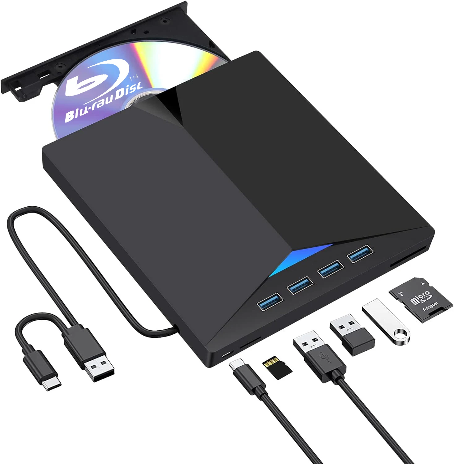 

7 in 1 External Blu-ray Drive USB 3.0 Type-C 3D Blu BD Ray Drive,DVD/BD Player Read/Write Portable Blu BD Ray Drive