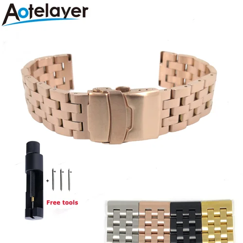 Correa de reloj de acero inoxidable sólido de liberación rápida de 18, 20, 22 y 24mm, interfaz plana, correas de reloj, pulsera con herramienta