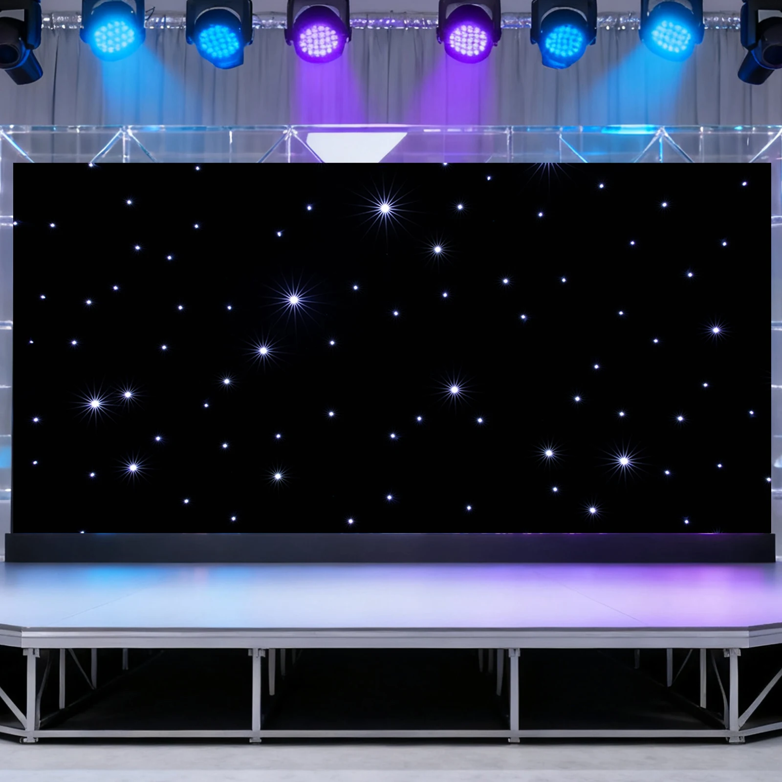 خلفية نجمة LED مستطيلة سوداء (مريحة للاستخدام) - قابلة للطي وقابلة للتركيب على الجمالون (فتحات متعددة)، سحاب معدني ثنائي الاتجاه #2