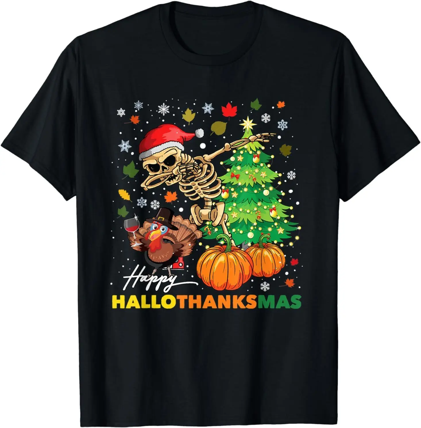 

NEW Happy Hallothanksmas Halloween Thanksgiving Christmas Gift Tee T-Shirt S-3XL