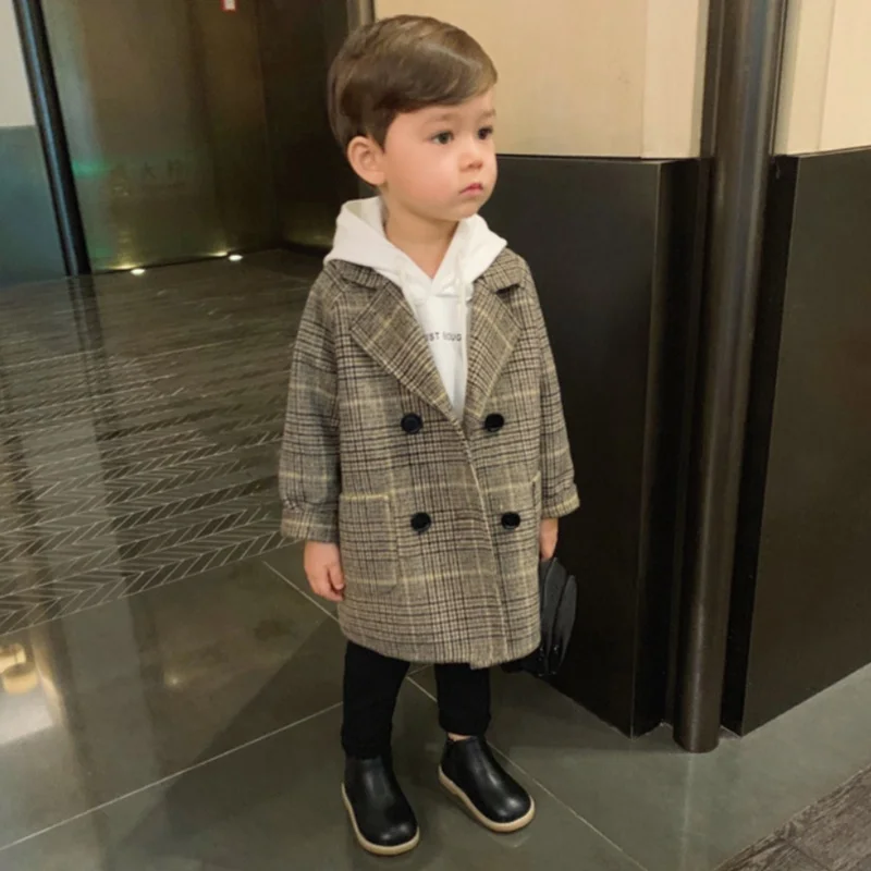 مزيج الصوف الأزرق الداكن الأطفال نمط طويل دعوى معطف الصوف الزفاف زهرة فتاة اللباس سترة