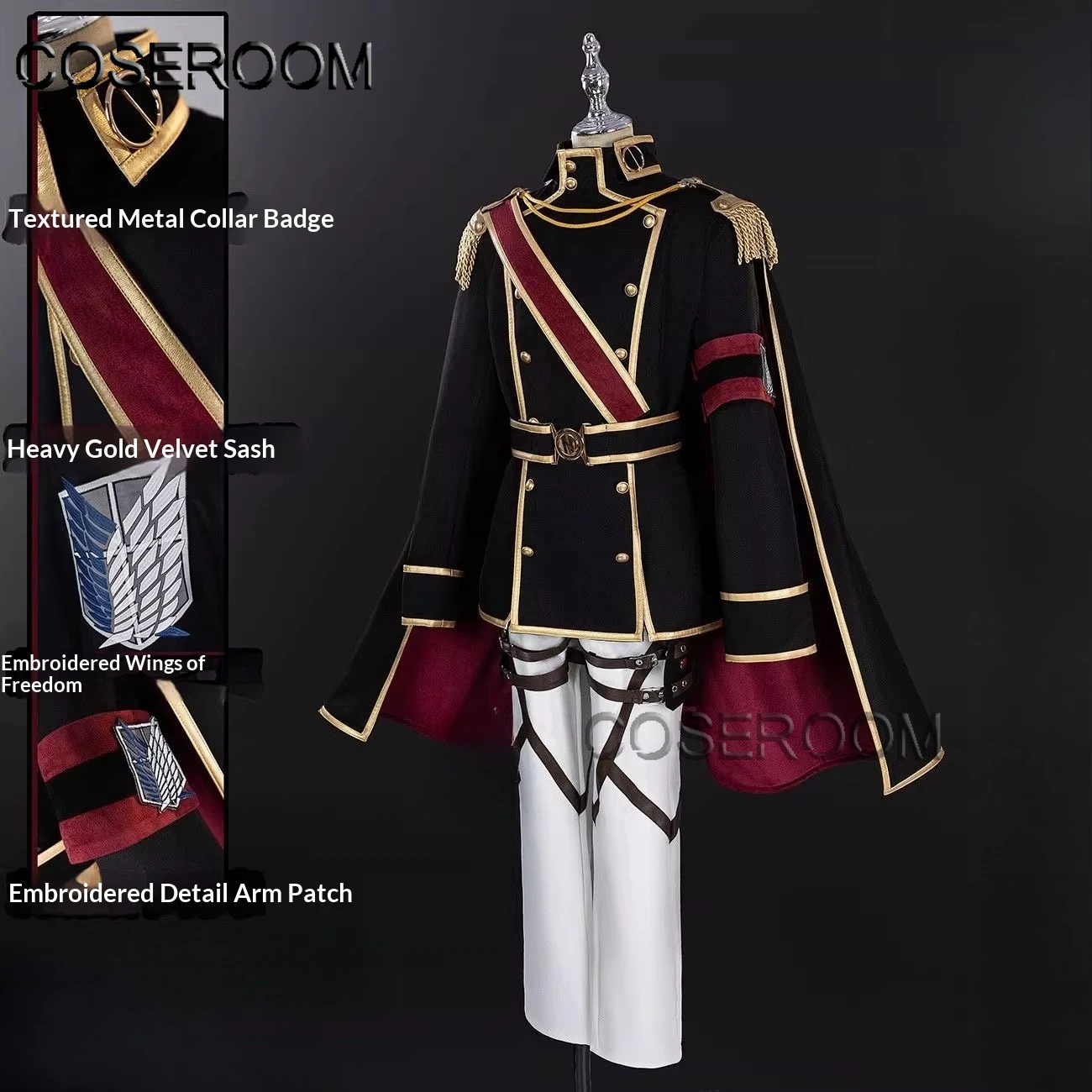 

COSEROOM-R Attack on Titan Shingeki no Kyojin Survey Corps Levi Rival Ackerman Cosplay Costume Halloween Party Role Play Outfit