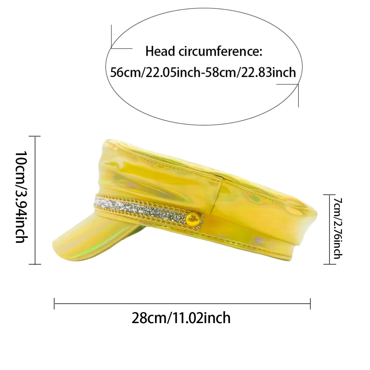 HongLuan  Laser Leather Captain Hat Rhinestone & Military Caps for Woman, Rave Festivals Accessories ＆ Party Cap Man Cosplay Fem