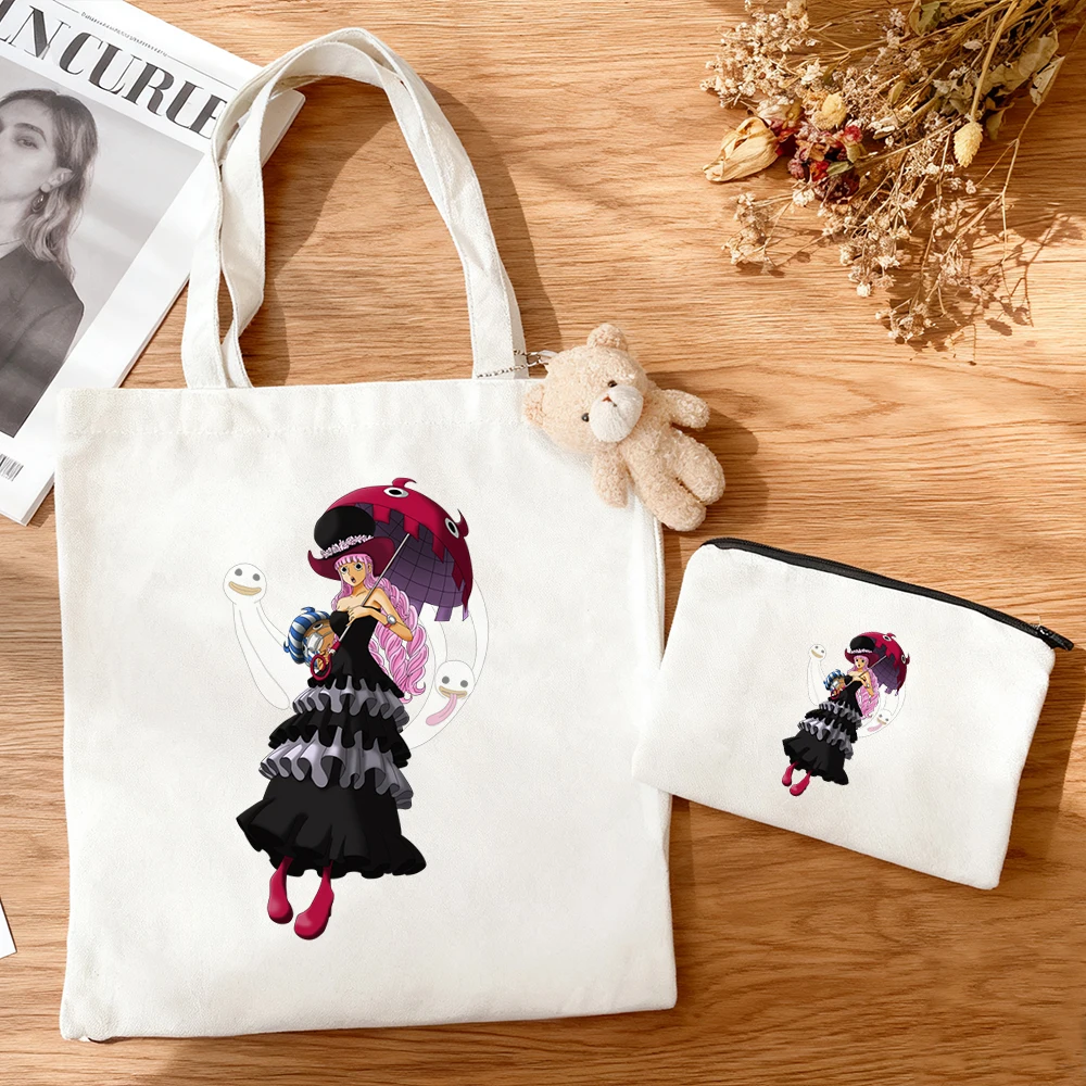 Juego de 3 Bolsas de Lona con Estampado de Anime de Luffy, Zoro, Nami, Chopper y Sombrero de Paja, Bolsa de Hombro Kawaii para la Escuela, Compras y Uso Ecológico