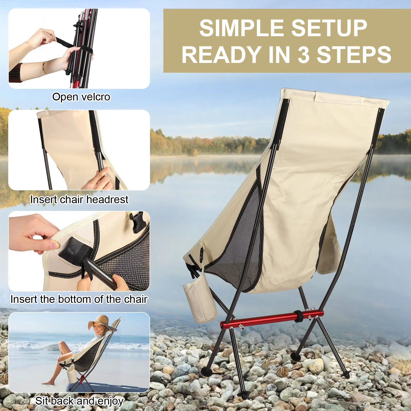 Outdoor Portable Camping Chair Oxford Cloth Folding Lengthen Camping Seat for Fishing BBQ Festival Picnic Beach Ultralight Chair