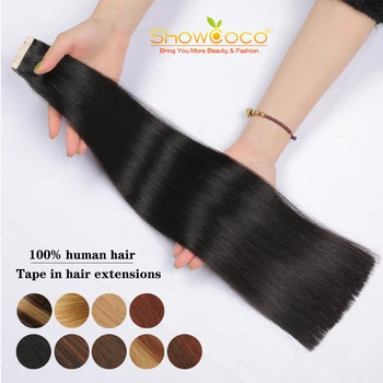 ShowCoco Doppel Gezogen Band In Menschenhaar Verlängerung 100% Menschliches Haar Ombre Farbe Dicken Enden Gerade Remy 14 