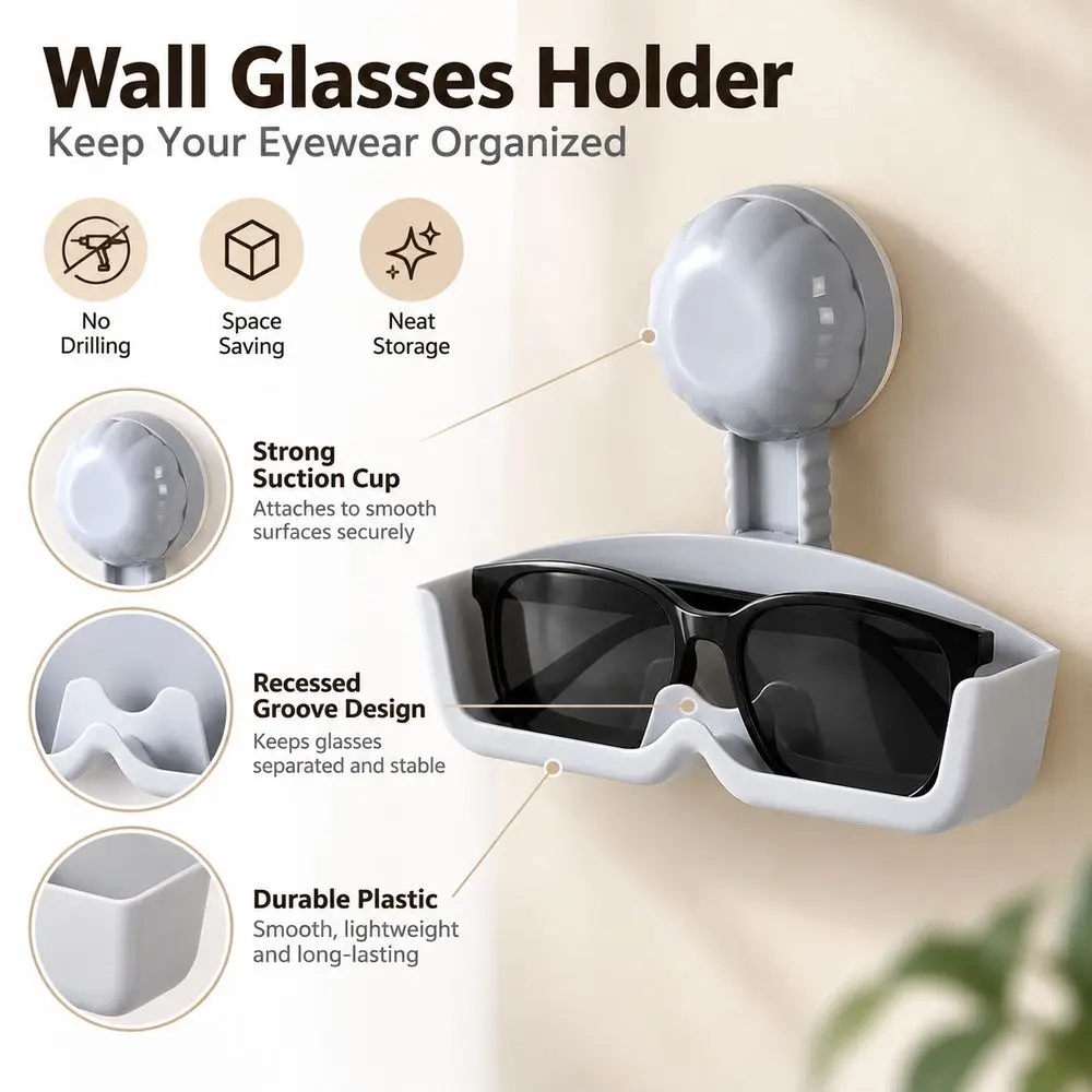 New Suction Cup Wall Glasses Holder Wall Mounted Removable Eyeglass Holder Stable Eyewear Organizer Bathroom Organizer