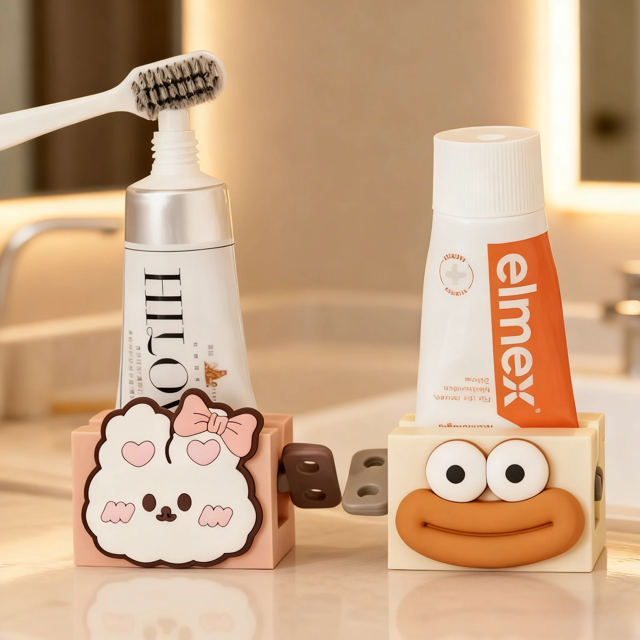 

2PC Cartoon Manual Squeezers Toothpaste Home Bathroom Facial Cleanser Rolling Squeeze Clip Seat Holder Toothpaste Stands