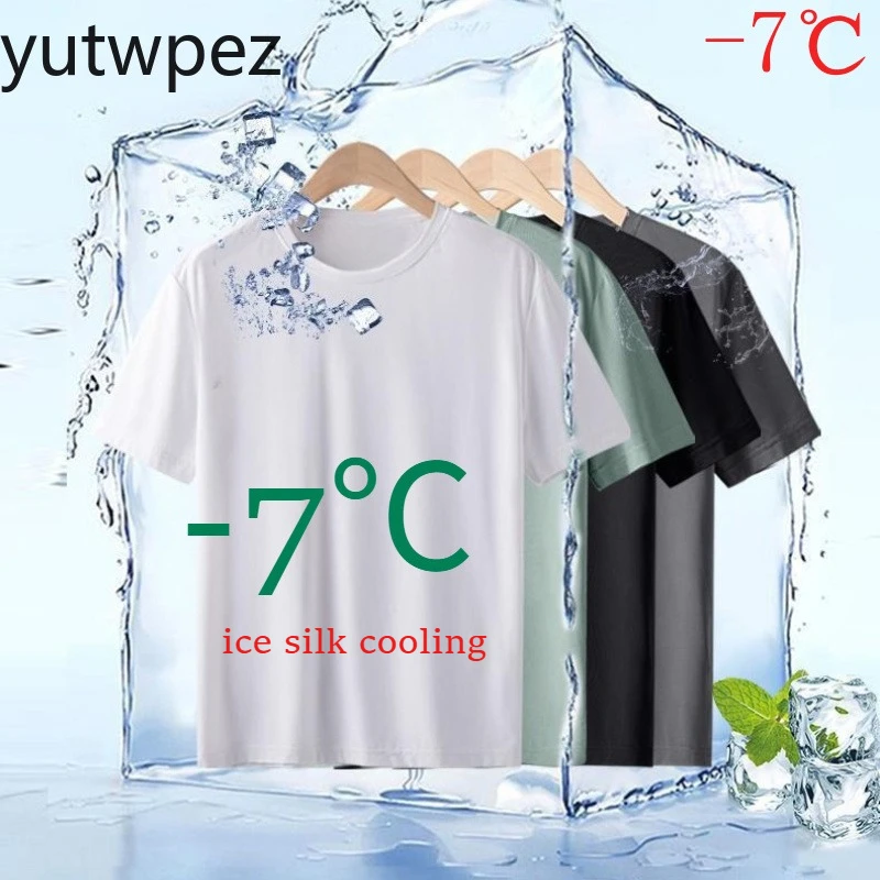 Outdoor 5XL Summer Ice Silk Men T Shirt Short Sleeve Round Neck Breathable Thin Sport Running Quick Drying Tees Soft Elasticity
