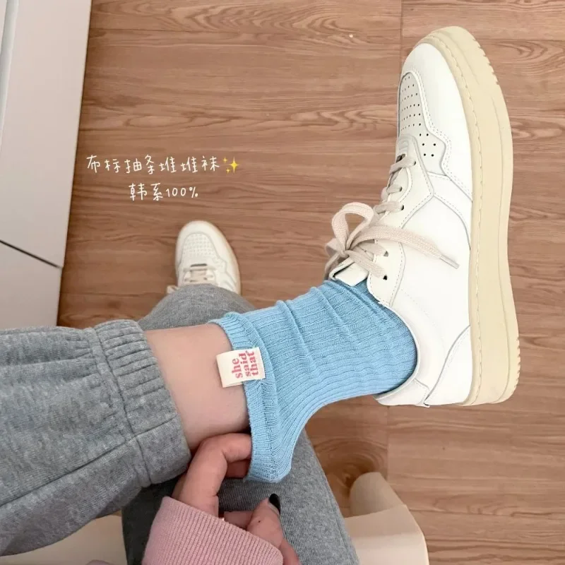 Japanese Retro Cloth Label She Said That Women's Socks Spring Summer Cotton Pile Socks Fashion Korean Style Girls Socks