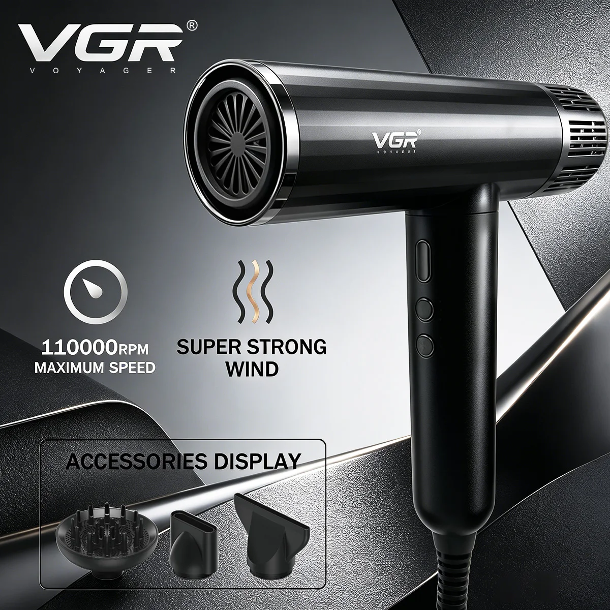 VGR Hair Dryer Professional Blow Dryer Wired Hair Dryer Machine BLDC Motor 110000 RPM Negative Ion Hair Styling Air Blower V-427