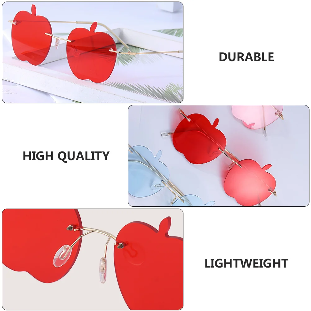 

1pc Red Sunglasses for Women Apple Frameless Fashion Party Oversized Festive Glasses Lightweight Rimless Eyewear Summer Beach