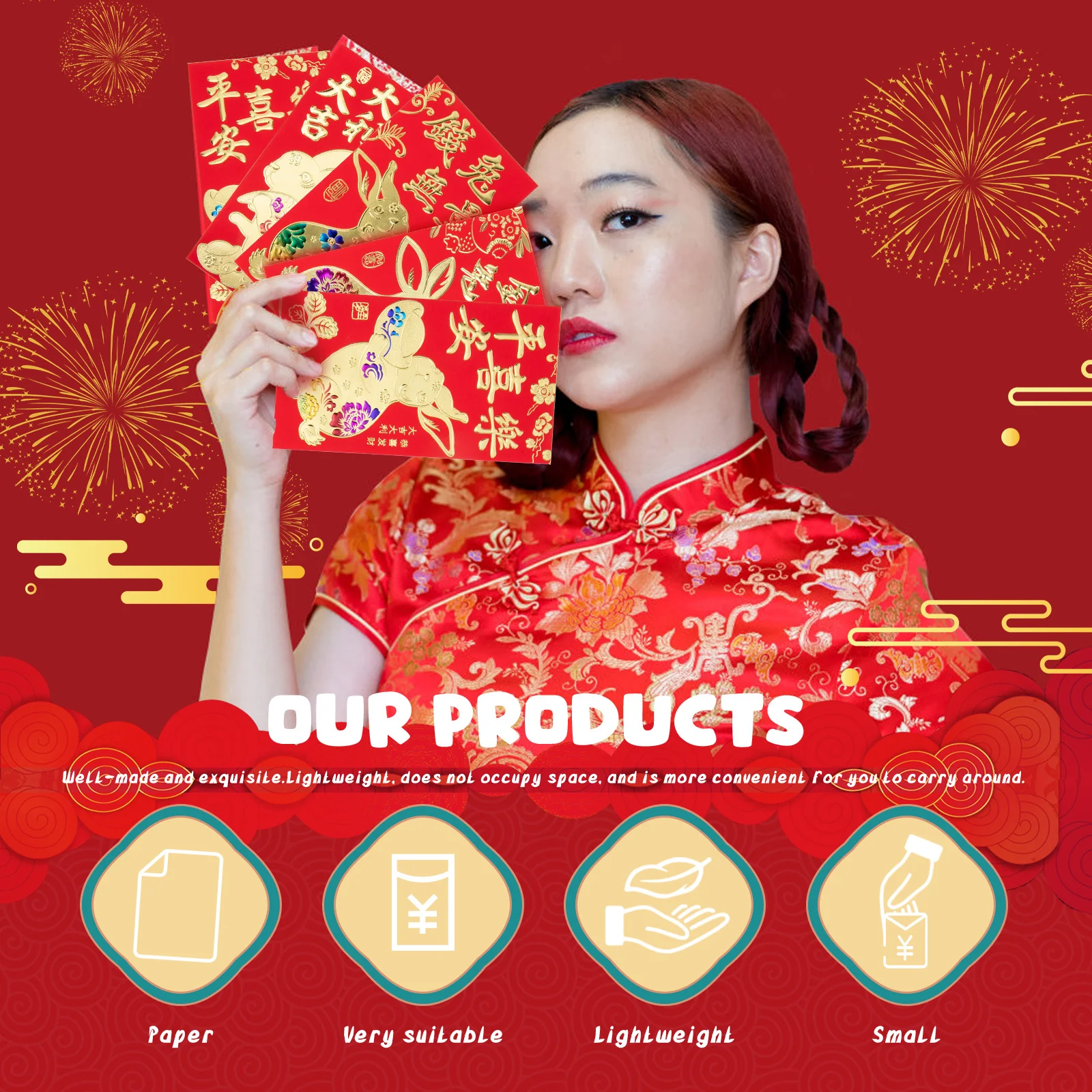 30 Pcs Year of The Rabbit Red Envelope Chinese New Money Pocket Spring Festival Envelopes Lucky Paper