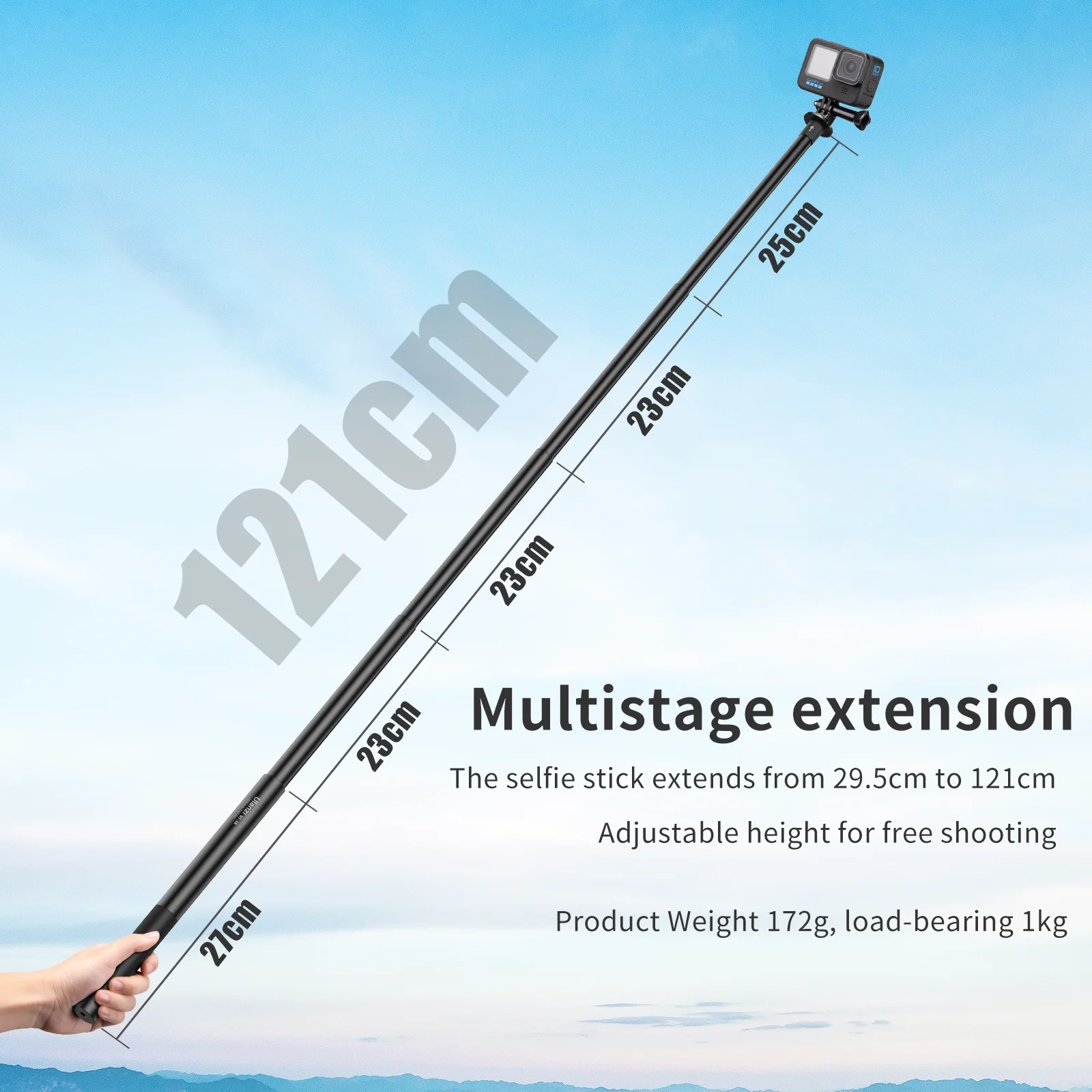 Ulanzi MT-58 Action Camera Tripod Monopod Extendable Selfie Stick Pole 1/4\'\' for GoPro 13 12 11 10 9 insta360 X2 X3 DJI Action 4