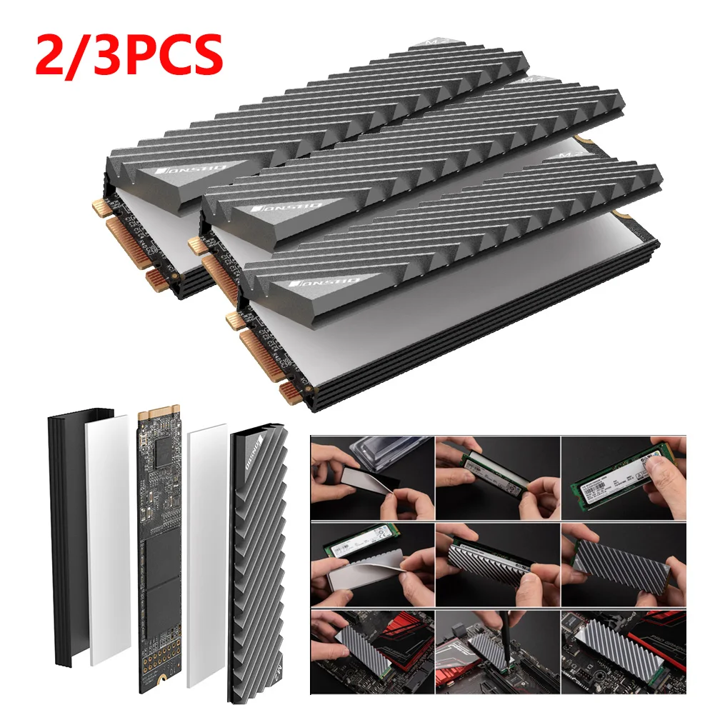 3 pcs Jonsbo M.2 SSD NVMe Heat Sink M2 2280 Solid State Hard Disk Aluminum Heatsink with Thermal Pad Desktop PC Thermal Gasket