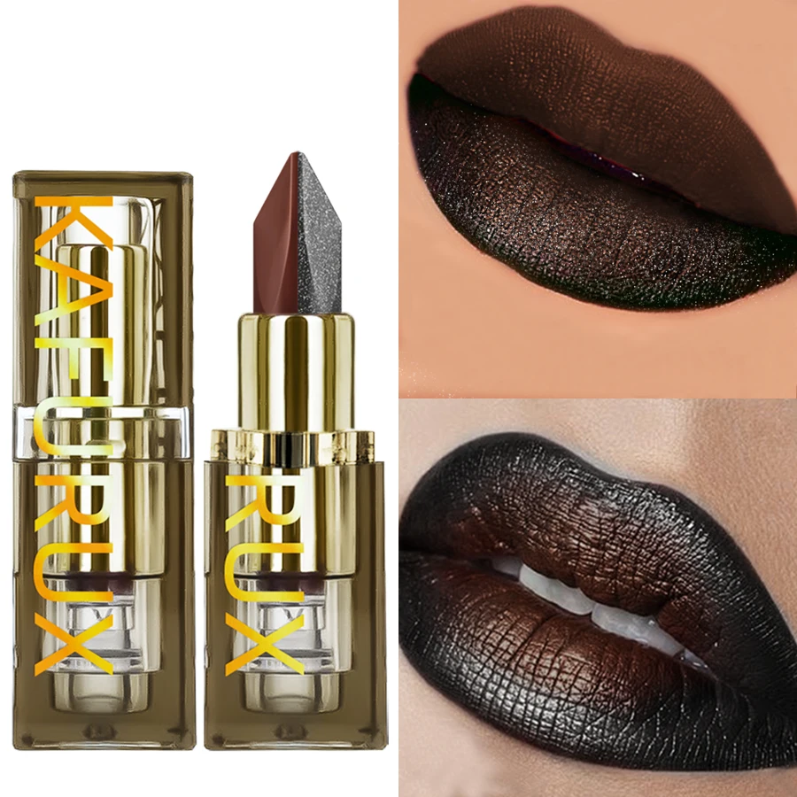 Rouge à lèvres bicolore couleur chocolat, imperméable, paillettes et mat, teinte rouge Sexy, maquillage, crayon à lèvres hautement pigmenté, cosmétiques, 1 pièce