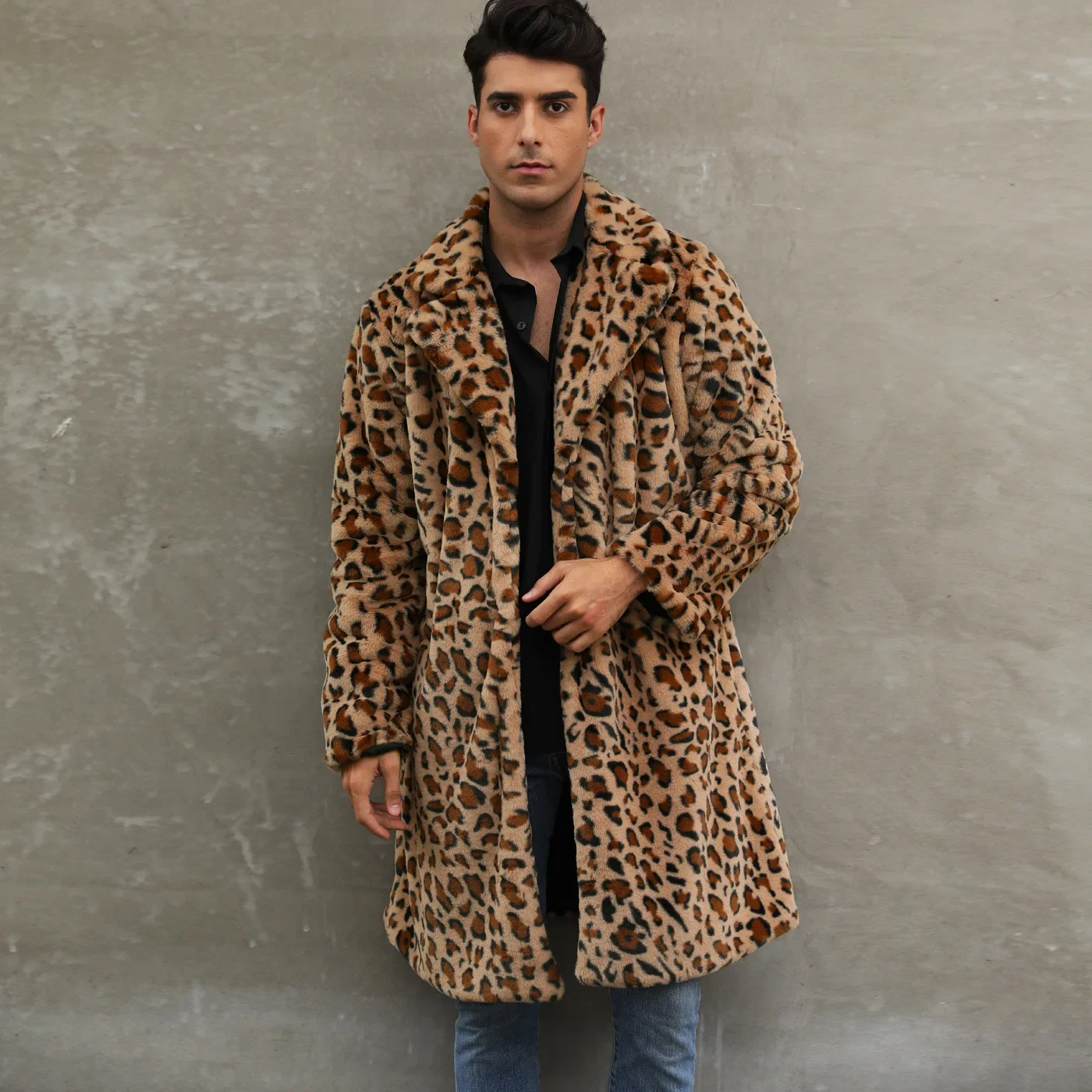 Chaqueta de piel sintética para hombre, de manga larga de leopardo abrigo grueso, abrigos cálidos, ropa de abrigo peluda, chaqueta de piel de lujo,