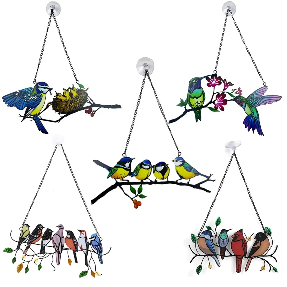 Colorful Birds Iron Crafts Wind Chimes Balcony Window Hanging Pendants Metal Birds Wind Chime Creative Decoration For Home