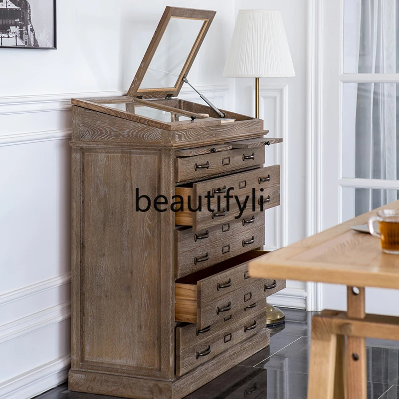 Meuble de Rangement Rétro Multifonctionnel en Bois Massif de Chêne Américain et Européen, Armoire à Bijoux pour Porche