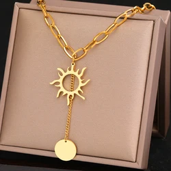 Stainless Steel Necklaces Delicate Sun Totem Geometric Round Tassel Pendants Goth Punk Chains Fashion Necklace For Women Jewelry